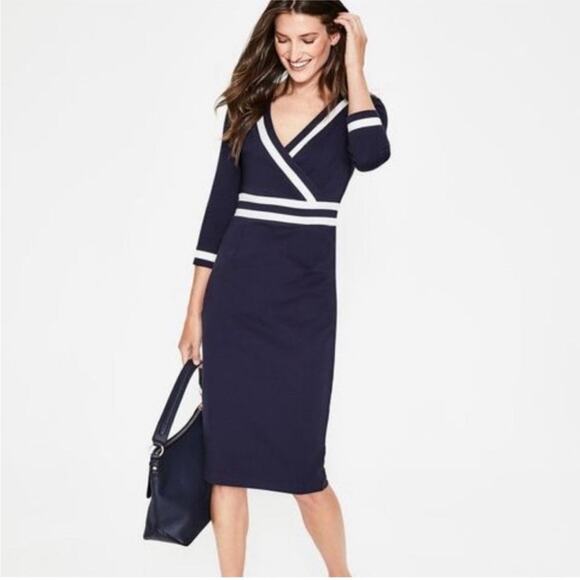 NWT Boden Nellie Navy and White Tipped Bodycon Ponte Dress 4